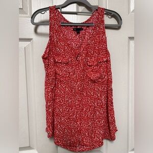 GAP Sleeveless Blouse Large Button Down‎ Double Pocket V Neck Orange Red White